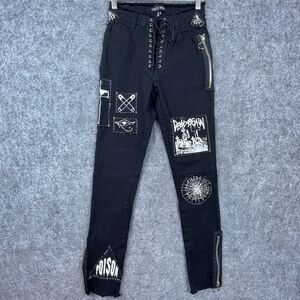 Current Mood Dolls Kill Jeans Small Black Goth Lace Up Cross Poison Spider Dead